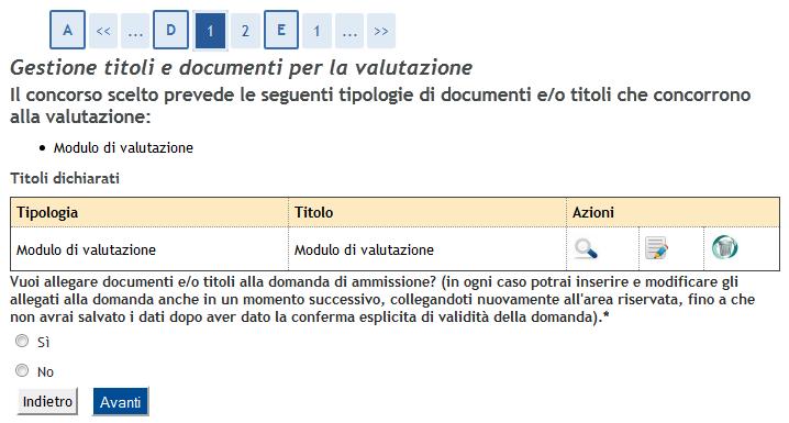 Fig. 20 Riepilogo dei titoli inseriti PER FACILITARE LA CONSULTAZIONE DEGLI ALLEGATI DA PARTE DELLA COMMISSIONE, TI CONSIGLIAMO DI UTILIZZARE FORMATI FILE DIFFUSI COME PDF O RTF.