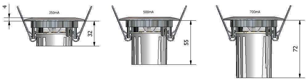 Pagina 36 FARETTI PROFESSIONALI famiglia 1024 Faretto a led con 3 led da 3 w Angolo di apertura 30 Alimentato in corrente 350/500/750 ma Corpo luminoso orientabile Foro diametro