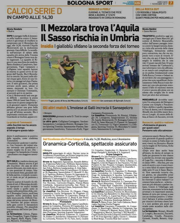 Pagina 87 Sport Dall' Eccellenza alla Prima Categoria Il via alle 14,30. Medicina, ecco l' Anzolavino Granamica Corticella, spettacolo assicurato Bologna INSOLITO pomeriggio di calcio.