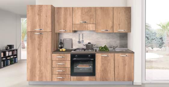 Sconti d Autunno SUSY Cucina completa Colore rovere Nebraska (255x60xh216 cm)