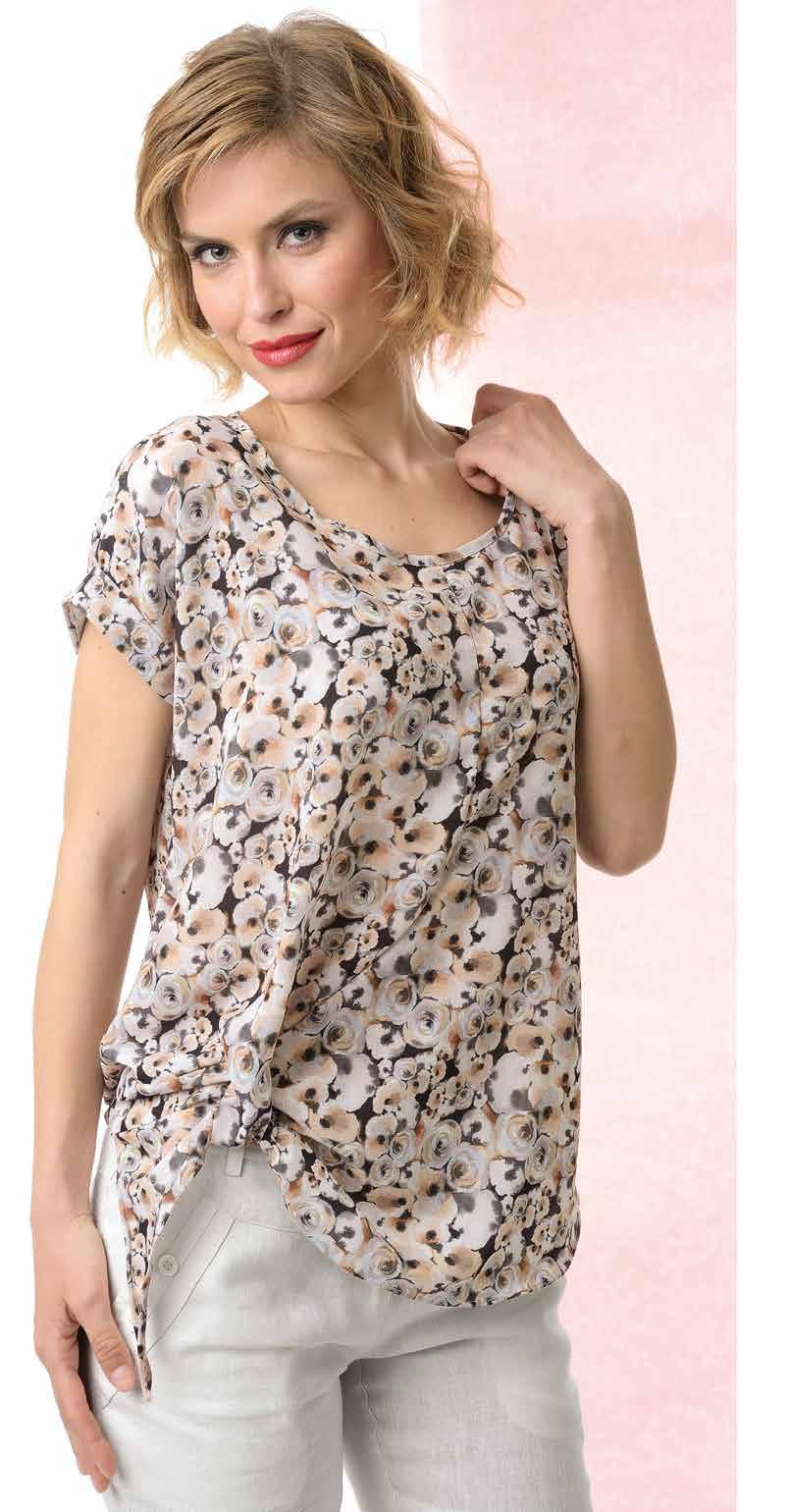 Sconto 57,00 Camicia LENA ROSE STILIZZATE (COD 536) TAGLIE: 42, 44, 46, 48, 50, 52, 54 (100% poliestere) Particolare il taglio del modello ampio e comodo in larghezza, senza allacciatura ma con