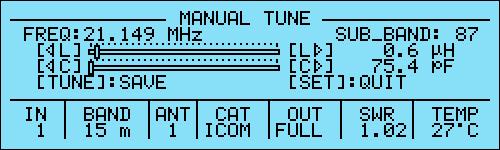 c) MANUAL TUNE Permette di perfezionare manualmente l operazione di TUNE automatico (necessità remota). Agire con i tasti [ L], [L ], [ C], [C ] fino ad ottenere il minimo di SWR.