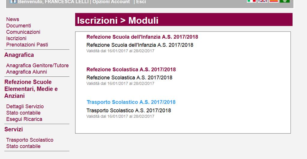 Cliccare su Moduli d Iscrizione.