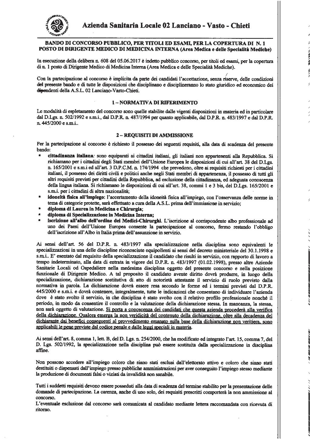 Anno XLVII N. 100 Speciale (29.09.2017) Bollettino Ufficiale della Regione Abruzzo Pag. 13 ASL N.