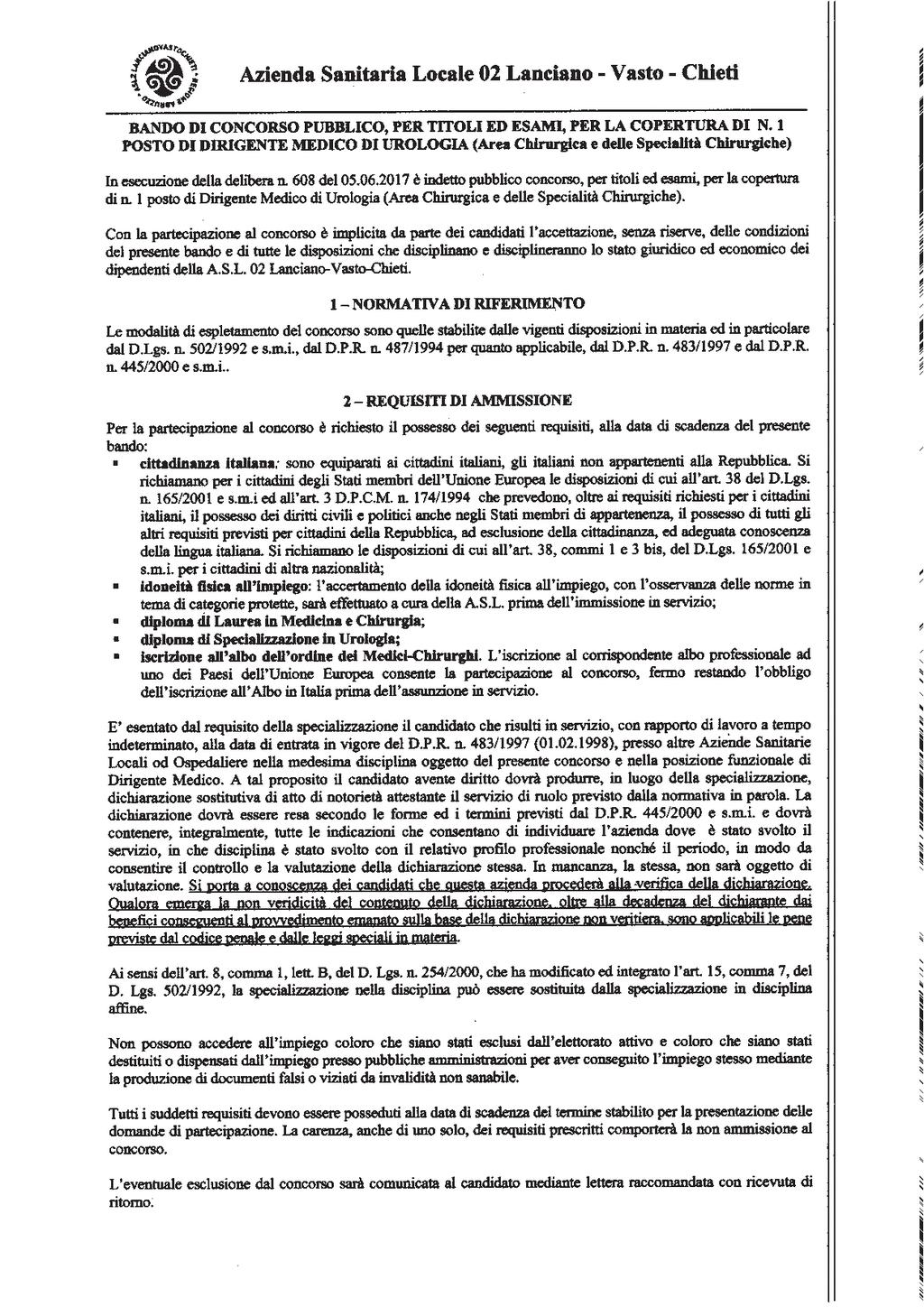 Pag. 22 Bollettino Ufficiale della Regione Abruzzo Anno XLVII - N. 100 Speciale (29.09.2017) ASL N.