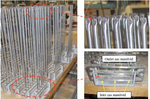 Sperimentazione di una cella a combustibile ad ossidi solidi da 5 kw - Gli Stack Figura 40 - Tubazioni di alimentazione delle celle microtubolari Una volta completata la reazione di combustione