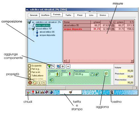 H2O Professional il software di gestione del laboratorio di farmacia 40 5.3 Composizione Scegliendo l'area "FORMULA" si accede alla composizione vera e propria.