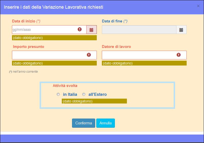 Figura 44: Dati attività Inserendo i dati e confermando, l'applicazione aggiorna la lista delle attività.