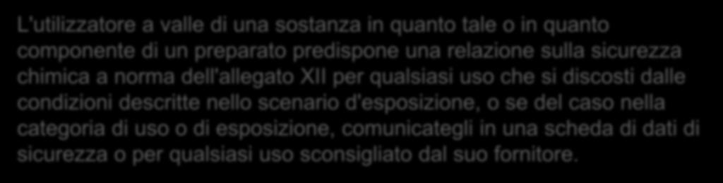 TITOLO V UTILIZZATORI A VALLE Articolo 37 Valutazione della sicurezza chimica effettuata dall'utilizzatore a valle ed obbligo di individuare, applicare e raccomandare misure di riduzione dei rischi