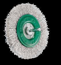 Shank mounted wheel brushes made of highly resistant crimped wire with high wire density.