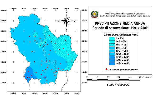 Figura 8 Valori di precipitazione media annua, serie 1991-2000 (Fonte ARPAB) La stazione meteo di Italcementi installata presso la cava Trasanello
