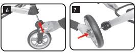 2) MONTAGGIO RUOTE A. Fissare gli assi delle ruote anteriori ad entrambe le estremità del telaio frontale come in figura 6.