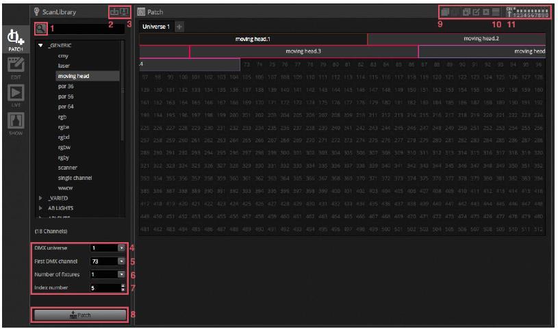 PATCHING (continua) 3.3. Proprietà dell'apparecchiatura Per modificare il funzionamento di una specifica apparecchiatura, fare clic sul pulsante List View.