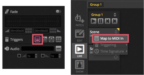 MIDI In. Comparirà la finestra MIDI Triggering.