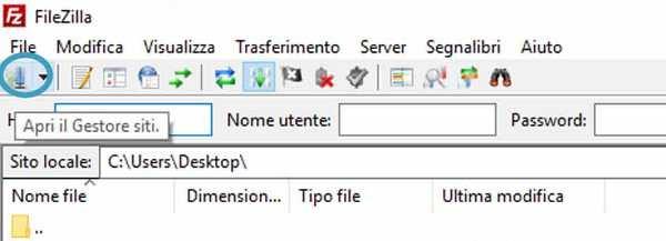 Trasferimento File - pubblicazione sito cliccare sull'icona come indicato in figura e selezionare il proprio sito.