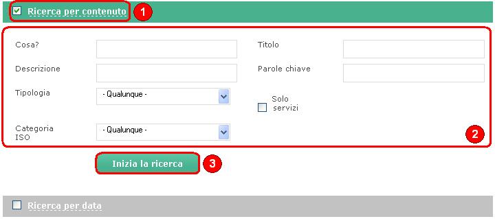 4 INTERFACCIA DI RICERCA AVANZATA La funzionalità di ricerca avanzata è disponibile nell apposito tab Ricerca avanzata (1) che compare a destra del tab Ricerca.