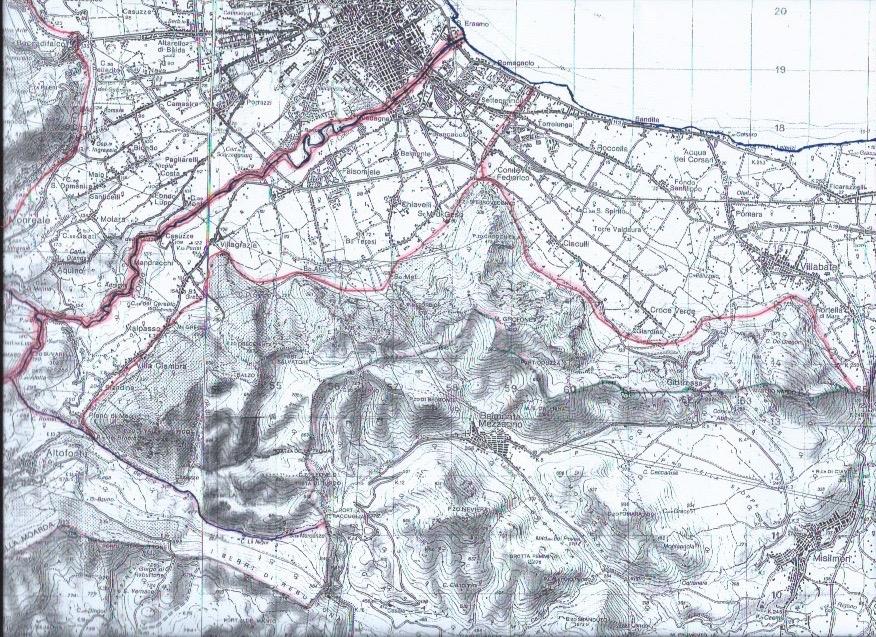 Lungo la sua linea perimetrale, di circa 47 km, con un breve tratto di costa. Il settore contatta con i seguenti altri settori della Conca d Oro: - a NO, con l alveo del Fiume Oreto (N.