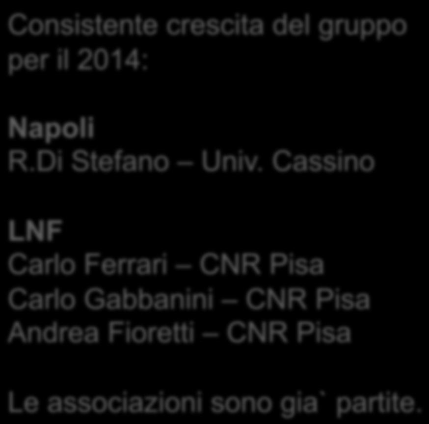 Cassino Tot ~5 FTE, 15 persone LNF Carlo Ferrari CNR Pisa Carlo