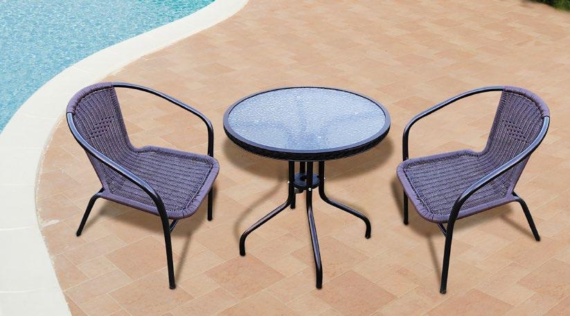 LACHEA Tavolo e sedie in polyrattan piatto stretto con struttura in acciaio verniciato. Flat wicker polyrattan table and chairs, with steel painted frame.