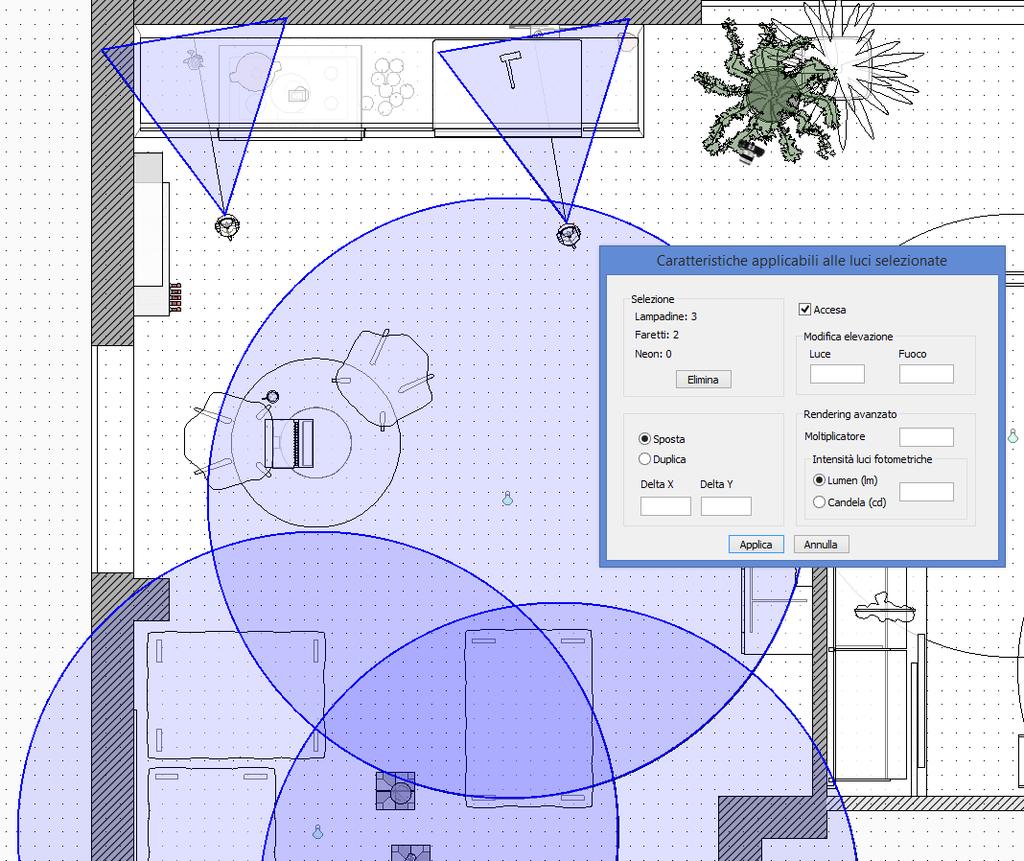 Capitolo 5 Rendering Modifica multipla delle luci Capita, talvolta, di dover modificare la medesima proprietà di più luci all interno del progetto.