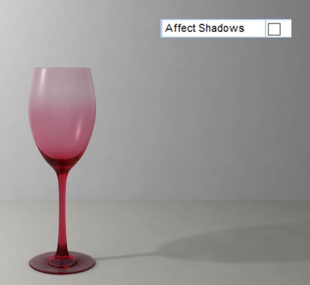 Capitolo 5 Rendering Attivando il parametro Affect Shadows l oggetto a cui è applicato un materiale trasparente proietta ombre trasparenti e dello stesso colore del materiale.