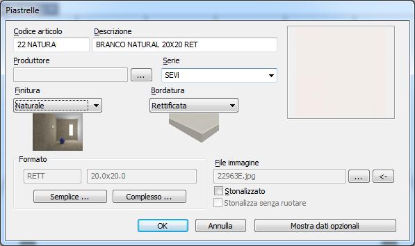 Capitolo 8 Database Rivestimenti Creare una piastrella singola È possibile creare le proprie piastrelle aggiungendole alla libreria interna, a condizione di avere l immagine della piastrella insieme