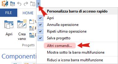 Progetti: in questa sezione è possibile aprire uno dei progetti elencati nel menù a tendina (sono quelli elaborati/modificati più di recente), piuttosto che creare un nuovo progetto o ricercarne uno