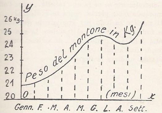 Ingrassamento come derivata della funzione peso La curva in figura rappresenta il peso di un montone in funzione del tempo. Il peso è espresso in kg mentre il tempo in mesi.