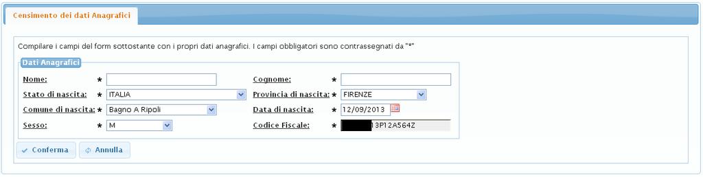 SAF45 Manuale Utente A partire dal codice fiscale sono visualizzati i dati anagrafici.