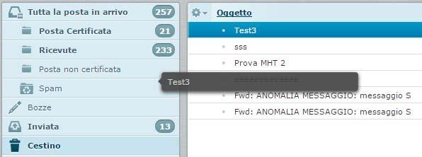 Lo spostamento dei messaggi tra le cartelle, ora è ammesso anche con il trascinamento dei messaggi stessi selezionati tramite mouse. 3.2.