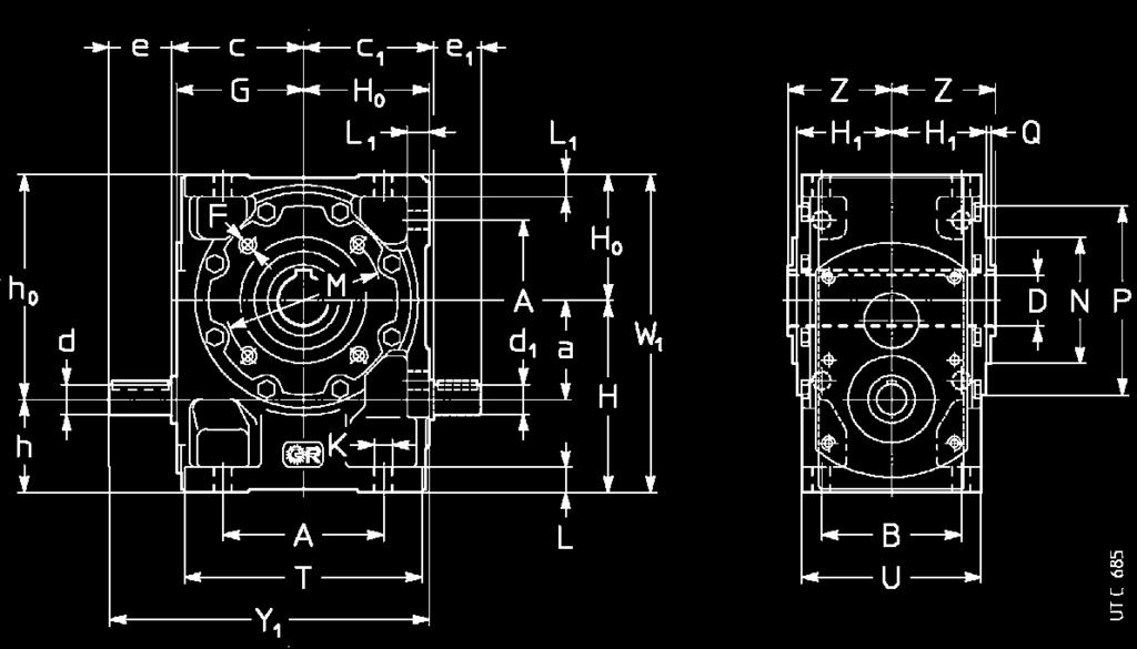 8 - Esecuzioni, dimensioni, forme costruttive e quantità d olio 8 - Designs, dimensions, mounting positions and oil quantities R V 32... 81 UT.