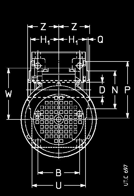 C 697 Esecuzione 1) normale Design 1) standard UO2A 4) Grandezza a A c 1 D d 1 F G G 0 G 1 G 2 H H 0 H 1 K L L 1 M N P T V 0 Z P 1 X Y Y 1 W W 1 Massa Size Ø Ø Ø Ø Ø Ø Ø Ø Ø Mass ridutt.