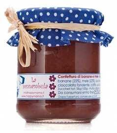 MARMELLATA DEL SONNAMBULO INGREDIENTI: Banane, mele, cioccolato e caffè CONFEZIONE : Barattolo da