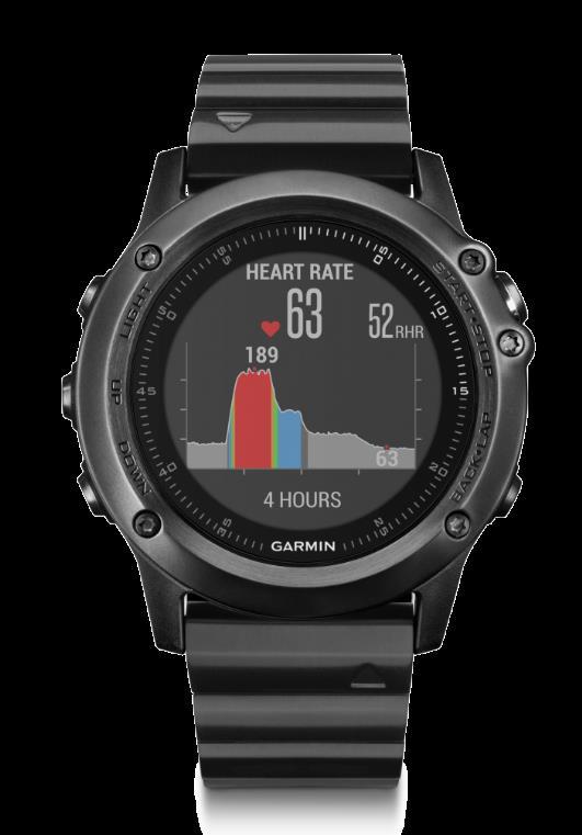 Serie GPS watch / military / trail-run / marine / aviation fēnix 3 HR Sapphire Schermo CHROMA a colori da 1,2" con pulsantiera, diametro 51mm, anse da 26mm EPO (Extended Prediction Orbit) memorizza