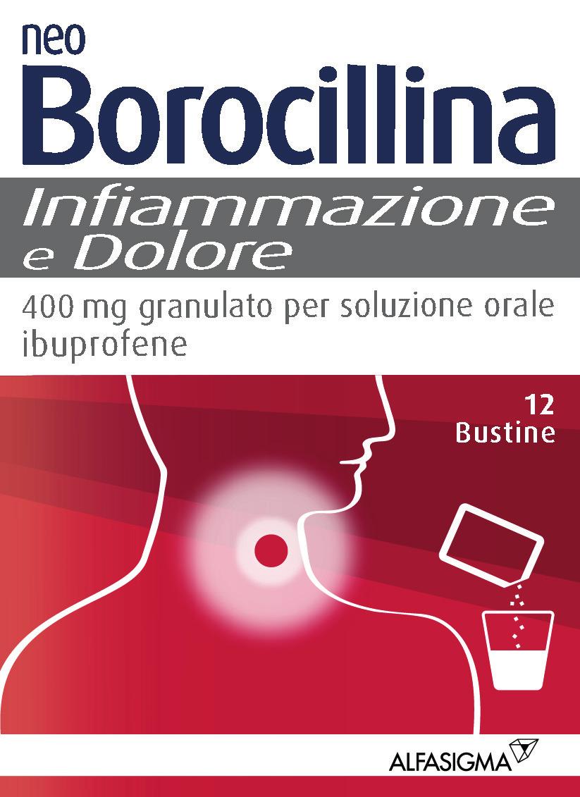 Alfasigma S.p.A. NEO BOROCILLINA Infiammazione e Dolore Pagina 1 12 Bustine Ogni bustina contiene ibuprofene sodico diidrato pari a 400 mg di ibuprofene.
