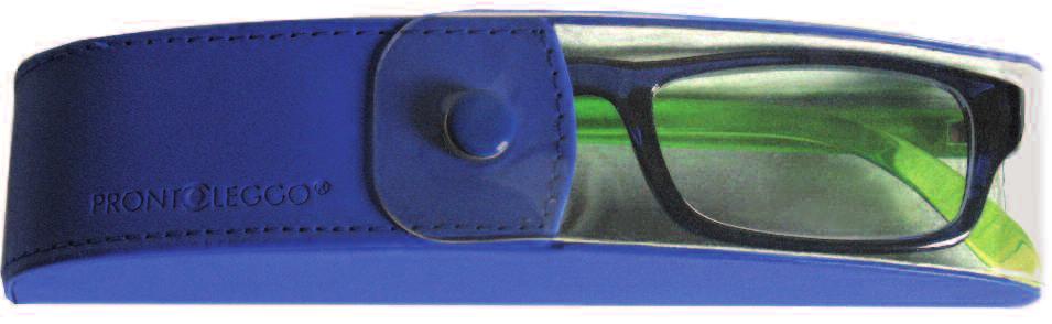 LMN frontale azzurro, aste arancione Kit da 4 occhiali con espositore in PVC, con specchio, test visivo, e occhiali di prova +, Mod.
