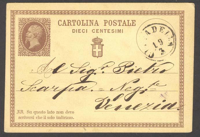 Introdotto nel 1866 (in sostituzione dell usurato annullatore in corsivo), il timbro a CERCHIO SEMPLICE ha interessato solo per pochi mesi la corrispondenza del Regno Lombardo Veneto (Cittadella