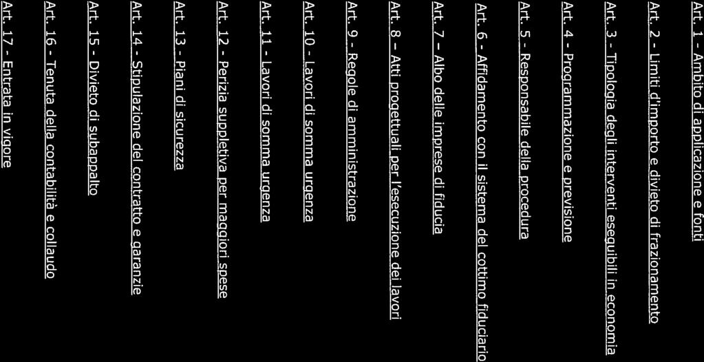 Art. i - Ambito di applicazione e fonti Art. 2 - Limiti d importo e divieto di frazionamento Art. 3 - Tipologia degli interventi eseguibili in economia Art. 4 - Programmazione e previsione Art.