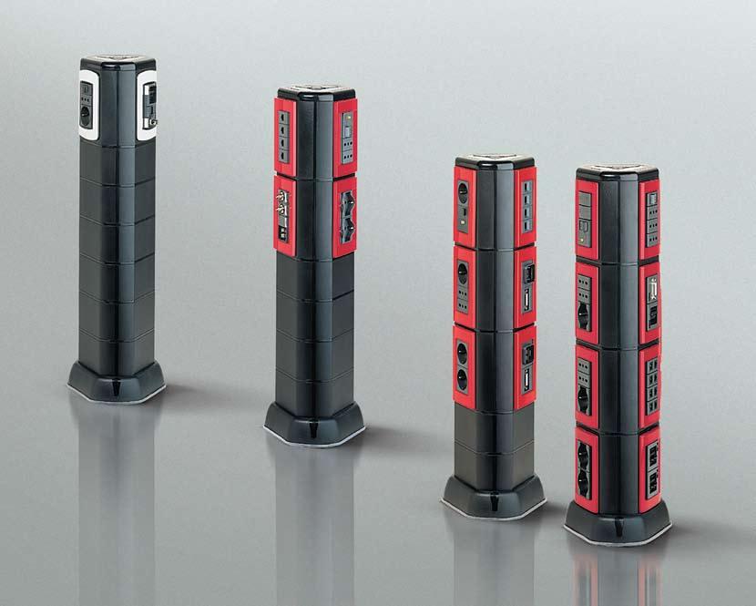 COLOA Colonna portautenze a pavimento. Materiale: ABS Autoestinguente (UL94-VO). Floor socket point column. Materials: Self-extinguishing ABS (UL94-VO).