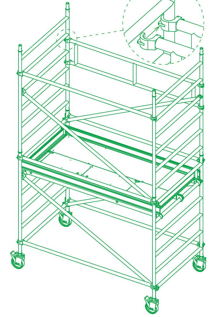 IT 3.6 Istruzioni per il montaggio della scala a rampe interrotte da impalcati Dopo aver stabilito la configurazione da allestire, montare il modulo di base della torre seguendo le istruzioni al p.