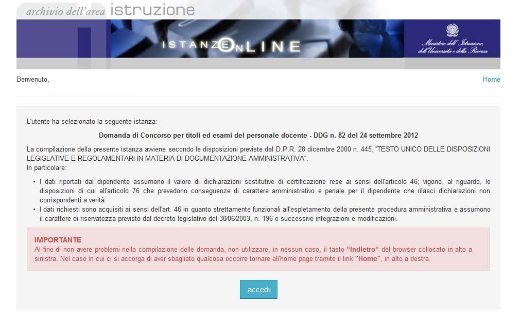 Fare click su Vai alla compilazione Leggere attentamente le informazioni riportate nella pagina.