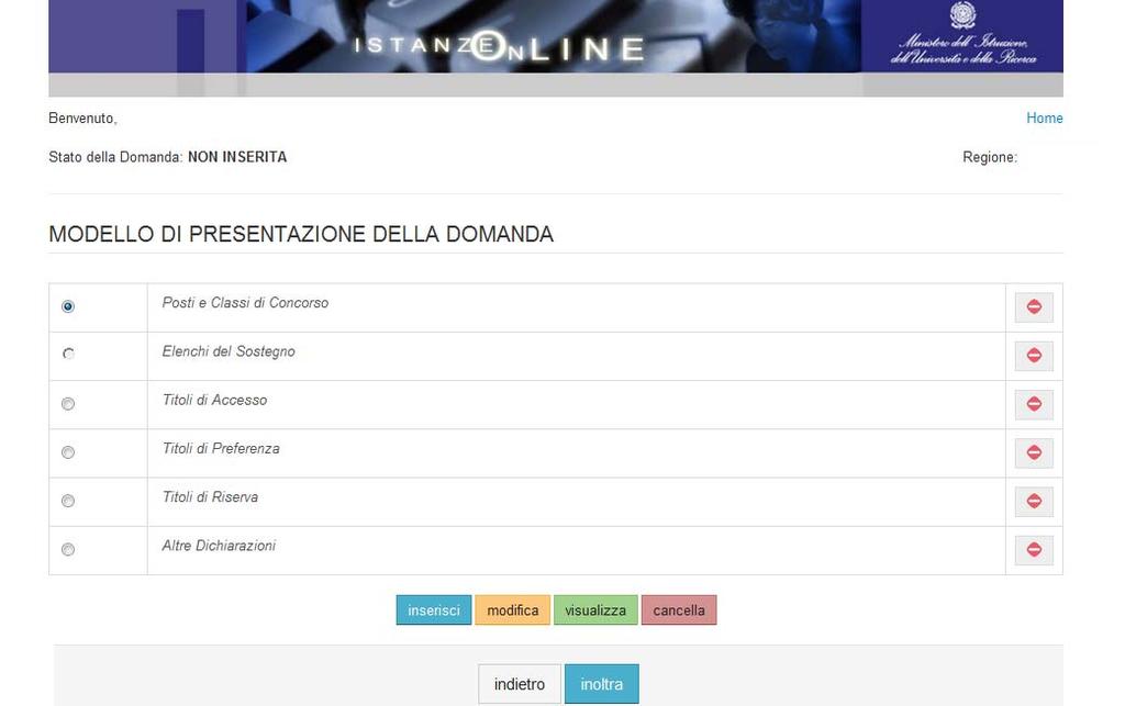 4.4.1 POSTI E CLASSI DI CONCORSO. Per inserire i Posti e le Classi di Concorso impostare un check sulla relativa sezione e fare click su inserisci.