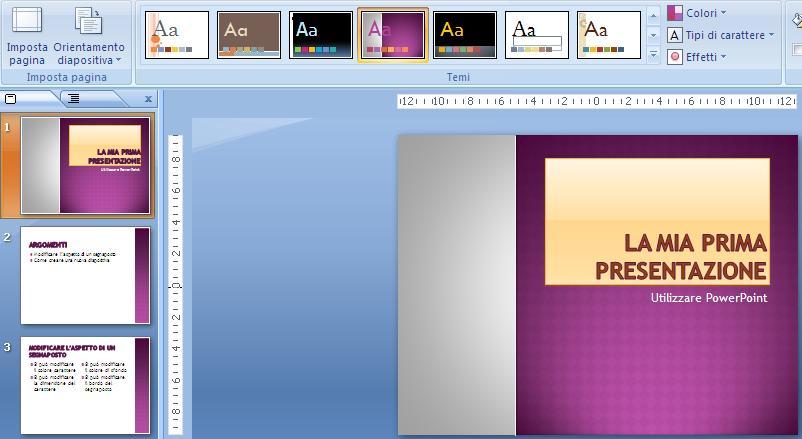 Il tema applicato a tutte le diapositive Puoi applicare un tema del documento a tutte le