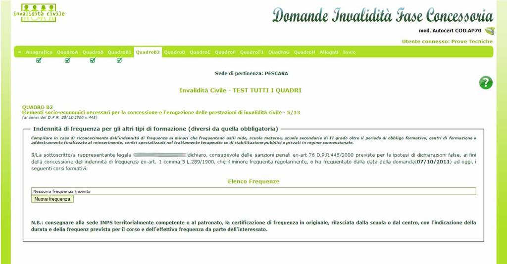 5. Quadro B2 sezione: Indennità di frequenza per gli altri tipi di formazione Nel Quadro B2 è possibile specificare,