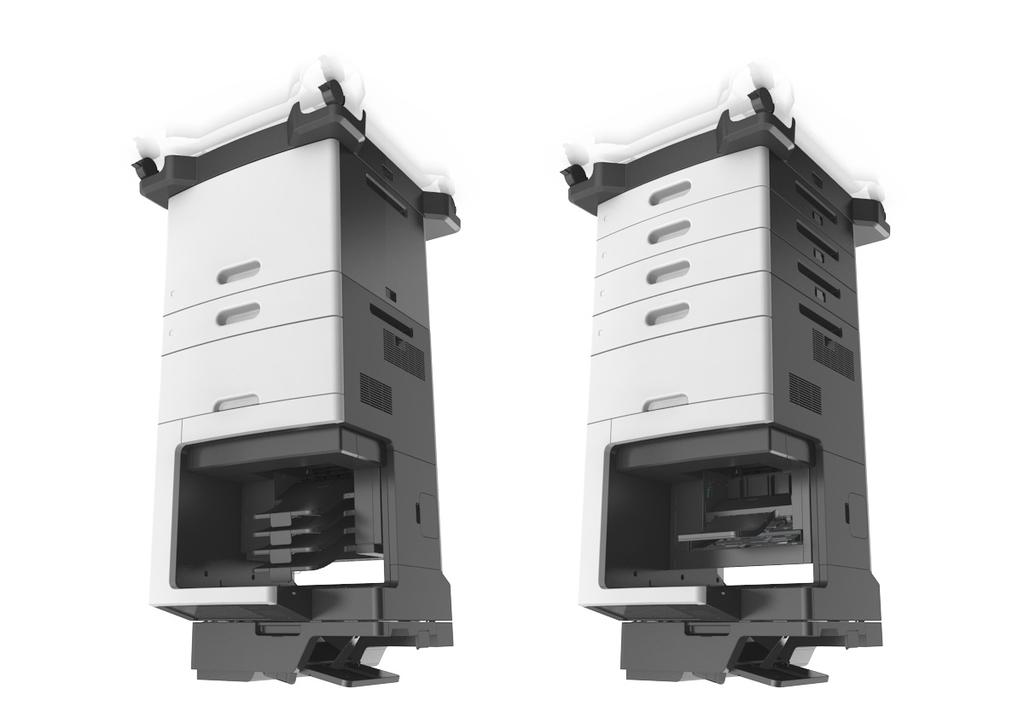 Informazioni sulla stampante 13 Modello configurato ATTENZIONE - PERICOLO DI PUNGERSI: Le configurazioni con montaggio su pavimento richiedono un mobile aggiuntivo per la stabilità.