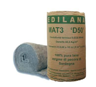 MAT3 D50 (spessore 3 cm) Materassino agugliato 100% pura lana vergine di pecora di Sardegna per l isolamento termico-acustico e il benessere igrometrico.