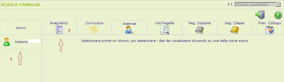 La prima cosa da fare è selezionare un Alunno nell elenco di sinistra dove, nel caso di accesso da parte di Genitori, apparirà l elenco dei figli frequentanti la scuola.