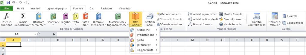 3. Inserire le funzioni In Excel 2010 le funzioni vengono interamente gestite nella scheda multifunzione Formule.