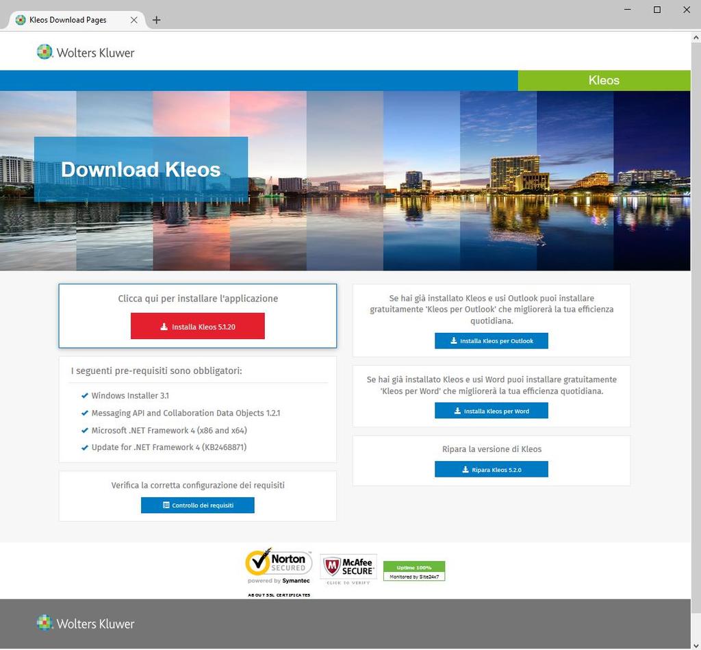 Il primo passo per installare Kleos è scaricare l installer al seguente indirizzo: https://kleos.wolterskluwer.com/italy/ Cliccare sul pulsante Installa Kleos per scaricare l installer.