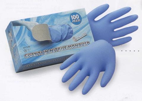 GUANTO 5 DITA MONO USO NITRILE (Conf. 100 pz) ICOGUANTI cod. AN184 MIS.7/7,5 (M) cod. AN185 MIS.